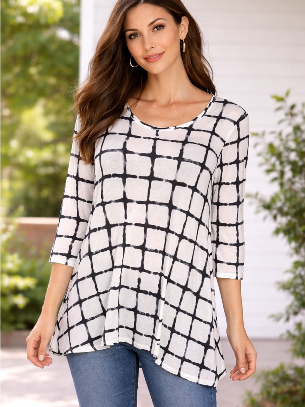 Niche Black-and-White Grid Pattern Tunic | Size Medium | Made in USA